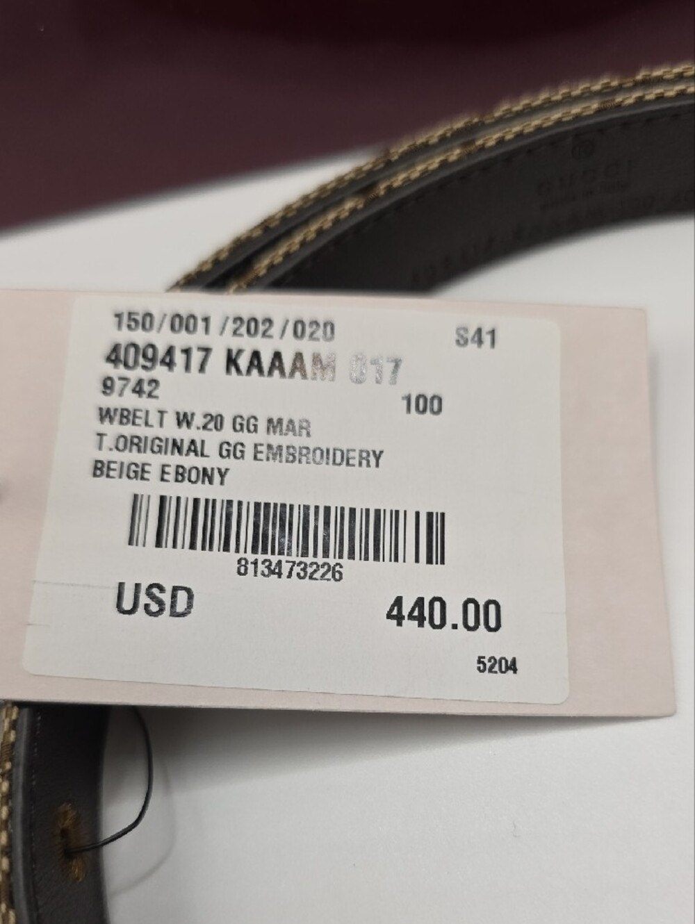 Gucci Beige Monogram GG Canvas Belt with Gold Double G Buckle - Picture 2 of 7